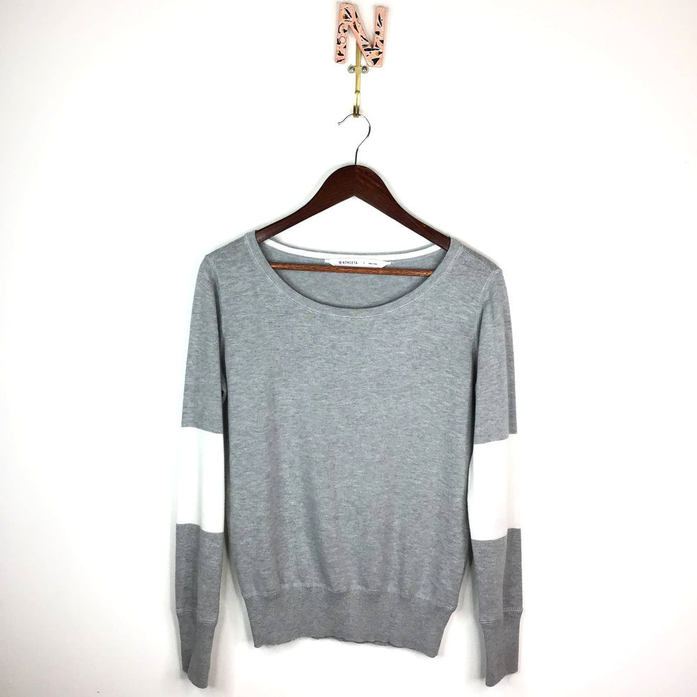 Athleta Rally Sweater Small Gray White Colorblock - Picture 1 of 7